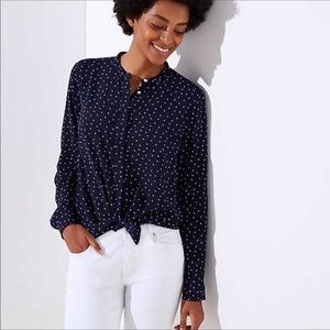 Loft Navy polka dot utility blouse XL